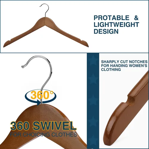 Miniatura 2 de Paquete de 30 perchas de camisa de madera, ideales para la lavandería y uso diario, resistentes, de nogal
