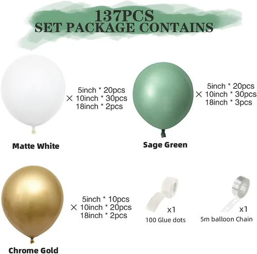 Miniatura 2 de Kit de arco de globos de 137 piezas, kit de guirnalda de globos de látex (verde oliva)