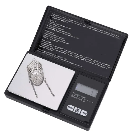 Miniatura 2 de Sanpyl Mini escala digital portátil LED, 35.27 oz/0.00 oz, negro y plata, joyería