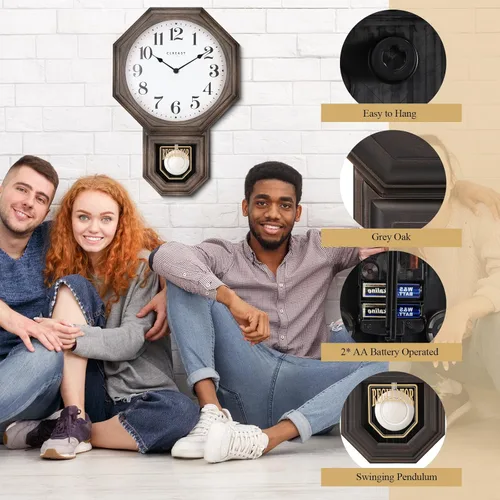 Miniatura 4 de CLXEAST Reloj de Pared de Péndulo, Relojes de Pared de Péndulo Regulador de Escuela Grandes para Decoración de Sala de Estar, Plástico con Acabado