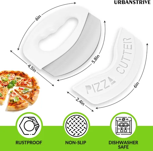 Miniatura 2 de Urbanstrive Cortador de pizza de acero inoxidable resistente con tapa, cuchillo de pizza de hoja súper afilada, cortador de pizza balancín, Blanco