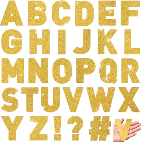 Miniatura 21 de Harloon 232 piezas de 24 hojas de letras grandes con purpurina, letras del alfabeto con letra grande, kit de letras autoadhesivas para buzón, Dorado