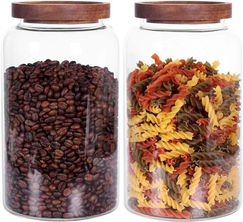 Miniatura 11 de Frascos de almacenamiento de vidrio con tapas herméticas, juego de 2 de 42 onzas líquidas (1250ml) recipiente para café con tapa de madera