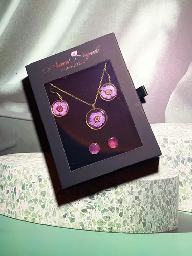 Miniatura 6 de FLOWER LEGEND Juego de aretes de plata esterlina 3 en 1 joyería de flores prensadas aretes de resina joyería de disfraz aretes colgantes