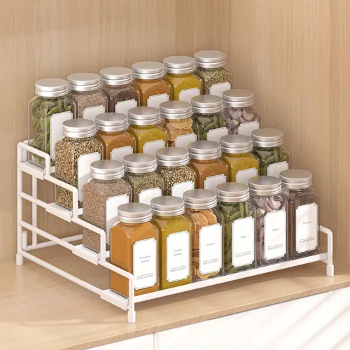 Miniatura 10 de RUILALIFE Organizador de especias de 4 niveles para gabinete, estante de especias ajustable para encimera, despensa, armario, organizador de Negro-1