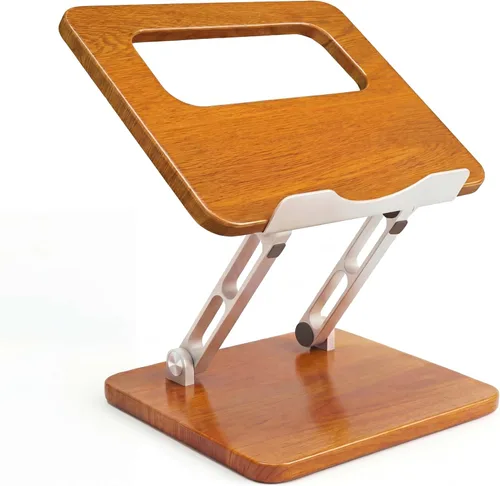 Miniatura 7 de Soporte ergonómico de madera para portátil con ranura para bolígrafo, altura y ángulo ajustables, refrigeración hueca, plegable para uso