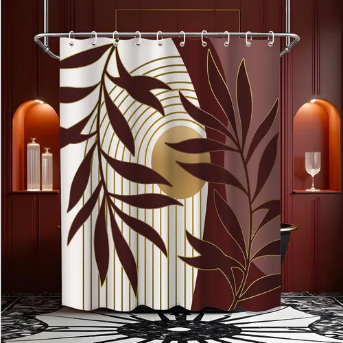 Miniatura 53 de Cortina de ducha bohemia en negro y gris, cortinas de ducha modernas de mediados de siglo negro y gris para baño, juego de tela impermeable