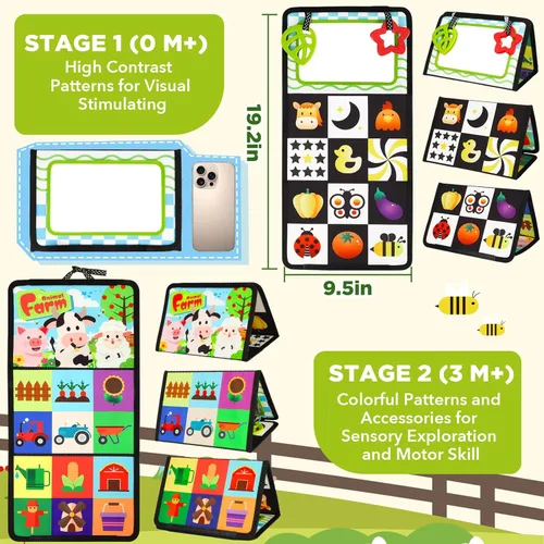 Miniatura 2 de URMYWO Tummy Time Toys - Black and White High Contrast Baby Toy for Newborn - Baby Visual Stimulation Mirror - Montessori Sensory Crinkle Toy for