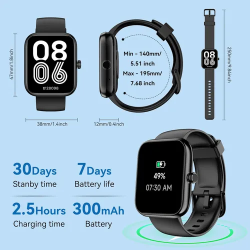 Miniatura 7 de Reloj inteligente con Alexa integrado, rastreador de salud HD de 1.83 pulgadas, llamadas/notificaciones Bluetooth, más de 120 modos deportivos, Negro