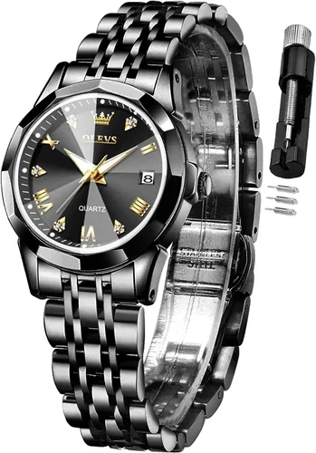 OLEVS - Reloj de mujer de moda, reloj de vestir con diamantes, para mujer, analógico, de cuarzo, acero inoxidable, impermeable, luminoso, con fecha,