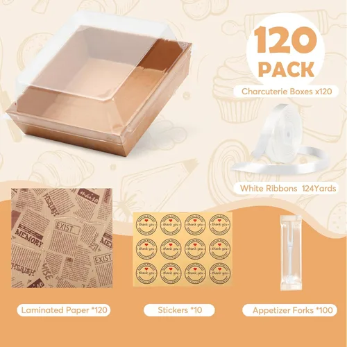Miniatura 2 de 120 Cajas Pequeñas de Charcutería con Tapas Transparentes - Mini Cajas de Charcutería de Papel Desechable de 5 Pulgadas, Cajas de Postres
