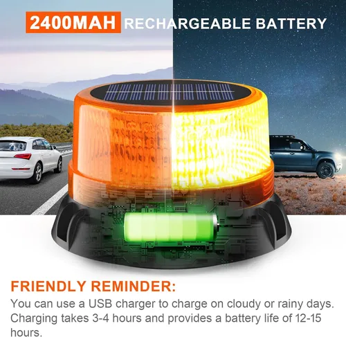 Miniatura 2 de AnTom Luces estroboscópicas LED solares inalámbricas, luz de baliza ámbar recargable impermeable con base magnética fuerte, advertencia de rotación