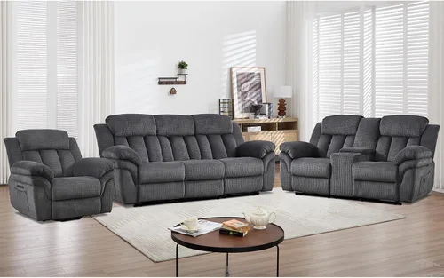 Miniatura 14 de CANMOV Juego de sofá reclinable, sofá biplaza reclinable manual y sofá de 3 plazas con reposabrazos sobrerelleno para sala de estar, muebles de Gris