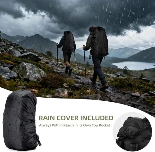 Miniatura 7 de Mochila de senderismo, mochila de campamento de 90 L, resistente al agua, ligera, para deportes al aire libre, bolsa de viaje para camping, Negro