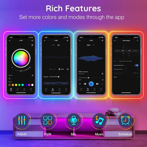 Miniatura 7 de SINLEY Tira de luces LED de neón de 20 pies, control con aplicación/control remoto, luces LED flexibles, múltiples modos, IP68 luces de neón RGB