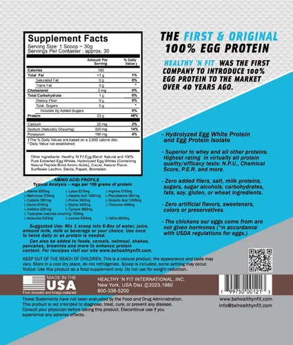 Miniatura 4 de Healthy 'N Fit Proteína de huevo 100% - Chocolate celestial (2 libras): 100% proteína de clara de huevo, más péptidos naturales. Aislamiento