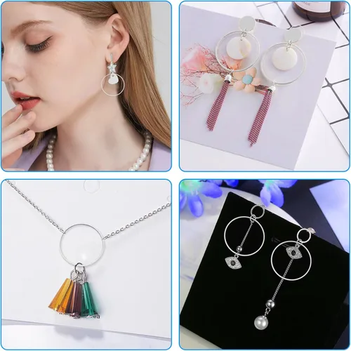 Miniatura 6 de 80 aros para la fabricación de joyas, aretes de 2.32 pulgadas (2.362 in), hipoalergénicos, redondos, redondos, con cuentas, marco colgante de bisel