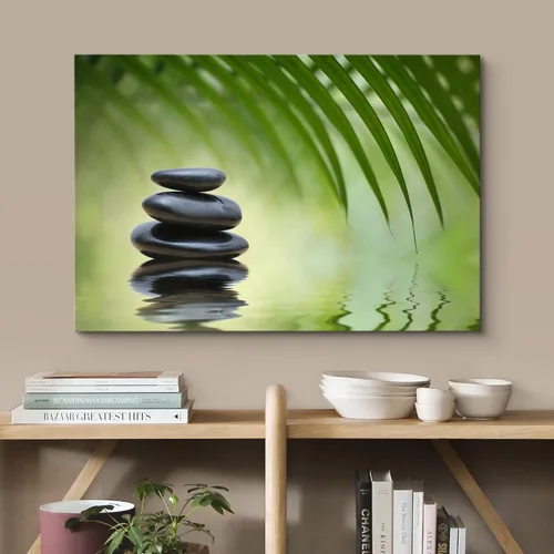 Miniatura 2 de Wall26 - Arte de pared estampado en lienzo con diseño de rocas negras en un lago tropical verde sereno, naturaleza floral, fotografía, realismo