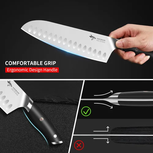Miniatura 4 de Mad Shark - Cuchillo de chef profesional Santoku de 8 pulgadas, de acero inoxidable alemán de alto carbono, antiadherente, ultra afilado, con mango