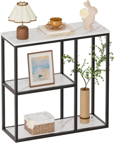 Miniatura 10 de WOHOMO Mesa consola, mesa de entrada estrecha de 12 pulgadas para sala de estar, 31.5 x 31.5 pulgadas, mesa de sofá industrial negra con estantes
