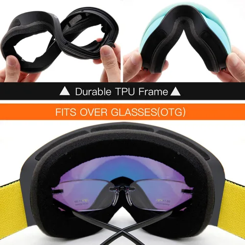 Miniatura 3 de Juli - Gafas de esquí para niños, lentes esféricas intercambiables de doble capa, gafas de nieve OTG antivaho para snowboard y patinaje de 4 a 16