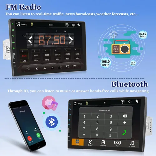 Miniatura 4 de Hikity Estéreo inalámbrico de 9 pulgadas para Apple Carplay inalámbrico Android Auto, pantalla táctil, radio AM/FM, receptor de audio para automóvil