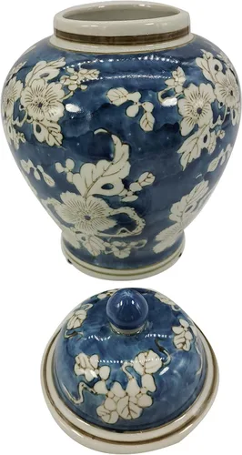 Miniatura 6 de Galt International Tarro de jengibre chinoiserie de flores azules y blancas de 12 pulgadas con tapa de jengibre, tarro decorativo de almacenamiento
