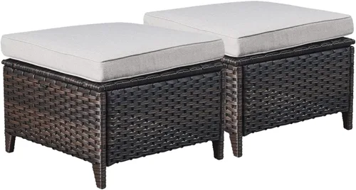 Rilyson Juego de 2 otomanas de mimbre de lujo para exteriores, otomanas grandes de ratán de capacidad de 250 libras para reposapiés de patio, juego