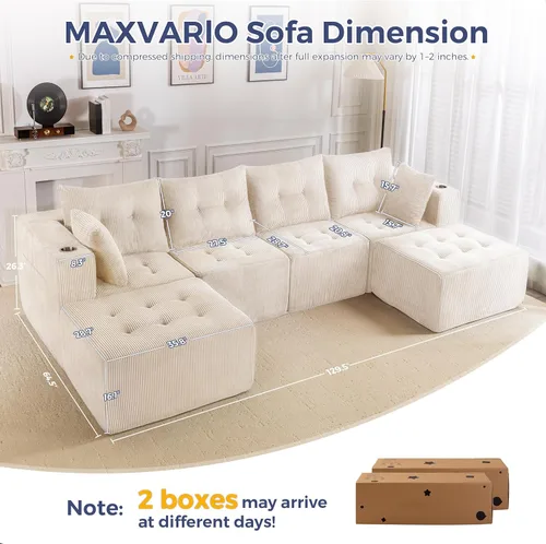 Miniatura 2 de MAXYOYO Sofá modular, moderno en forma de U con 2 otomanas, sofá en una caja, silla copetuda de 6 asientos sin hueso para sala de estar, no requiere