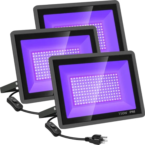 Miniatura 8 de YANYCN Paquete de 2 focos LED de luz negra de 1000 W, foco negro grande para exteriores con enchufe e interruptor, luz negra impermeable IP66