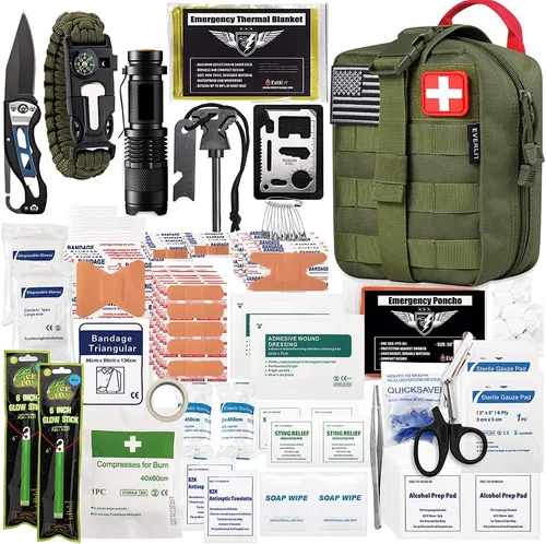 EVERLIT Kit de supervivencia de 250 piezas de primeros auxilios IFAK EMT Molle Kit de supervivencia para equipos al aire libre, kits de emergencia,