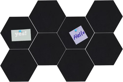 LAJAR 8 Piezas de Azulejos Hexagonales de Fieltro para Tablero de Anuncios, Azulejos de Fieltro Autoadhesivos para Pared para Fotos, Imágenes, Negro