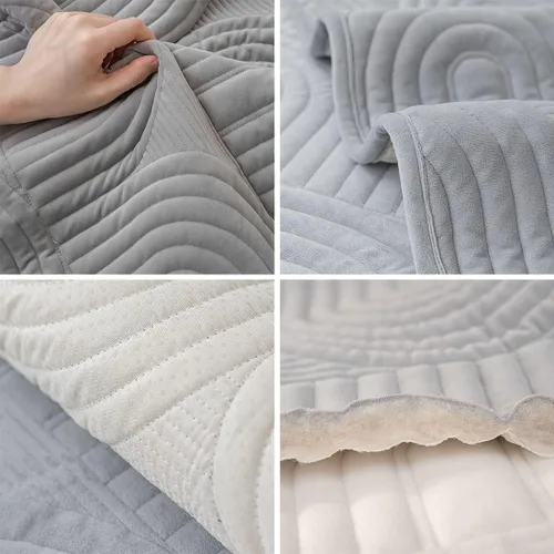 Miniatura 7 de Funda de sofá geométrica de granja para sofá, funda de terciopelo suave acolchada para sofá seccional, funda de sofá antideslizante para sofá, Gris