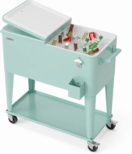 Miniatura 21 de VINGLI Baúl de hielo rodante de 80 cuartos de galón, carrito portátil para fiestas en el patio, bar, con estante, piscina de bebidas con abridor
