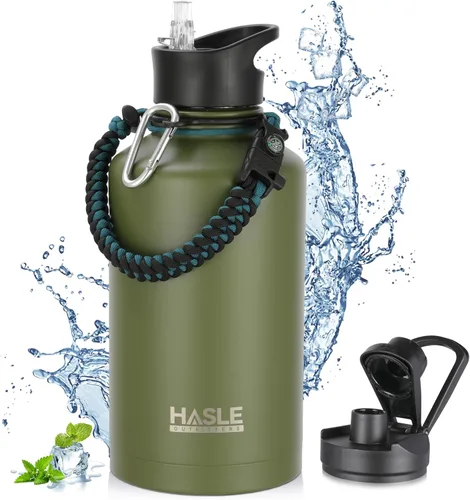 Miniatura 51 de HASLE OUTFITTERS Botella de agua aislada de 22 onzas, botella de agua de acero inoxidable de doble pared, boca ancha con tapa de popote y tapa