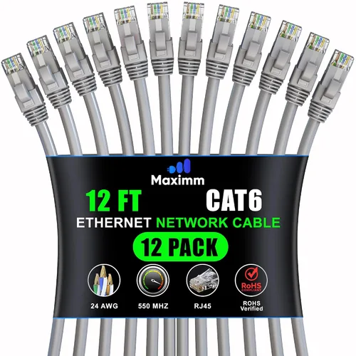 Miniatura 71 de Maximm Cable Ethernet Cat 6 – 7 pies (paquete de 12), LAN de alta velocidad, Internet, parche y cable de red, UTP, 10 Gbps, 550 MHz, color azul