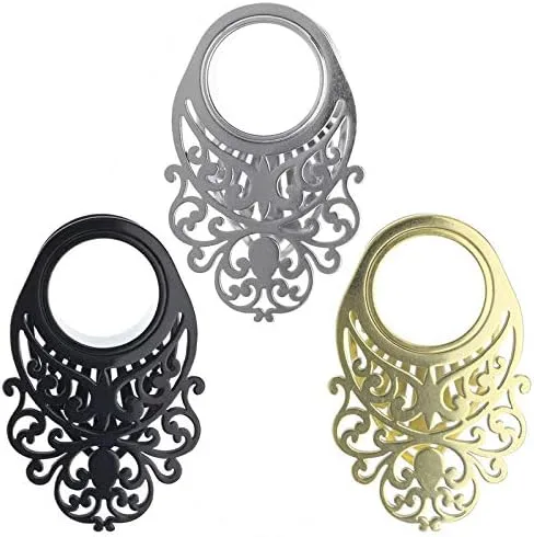Miniatura 5 de Piercing dilatador de acero quirúrgico 316L, color dorado, plateado y negro