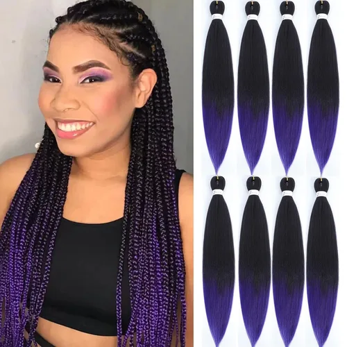 Miniatura 23 de Cabello trenzado preestirado de 22 pulgadas, 6 paquetes de cabello profesional suave Yaki trenzado para trenzas con ajuste de agua caliente
