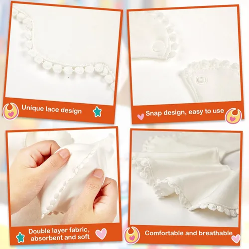Miniatura 3 de JenPen Baberos blancos para bebé niña, bandana de muselina 360 baberos para bebé, bandana para niña, conjunto para dentición infantil