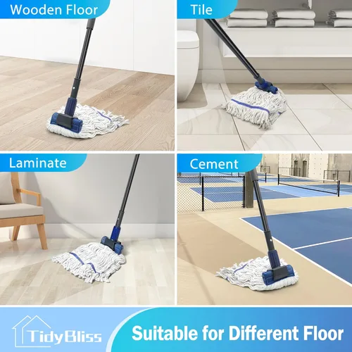 Miniatura 7 de TidyBliss Trapeador comercial resistente, mango largo de 57.5 pulgadas de largo con extremo de bucle, trapeador industrial profesional de algodón