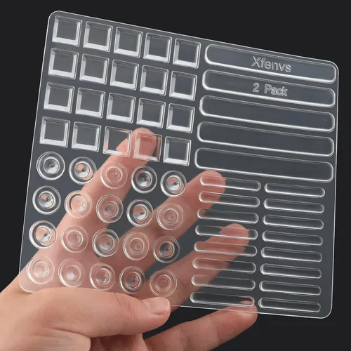 Miniatura 10 de Parachoques para puerta de gabinete, 61 almohadillas de goma suave transparente, tapones de gabinete autoadhesivos fuertes multiformas, adecuados