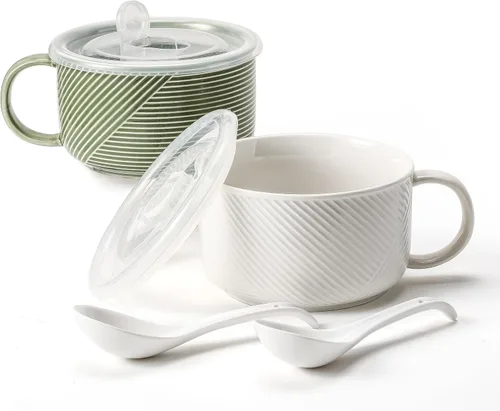 Miniatura 15 de Tazón de sopa de gran tamaño con asa: taza de sopa de cerámica de 38 onzas con tapa, apto para microondas, contenedor de almacenamiento de alimentos