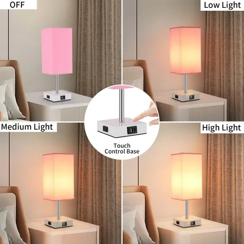 Miniatura 2 de Lámpara de mesa con control táctil, 3 modos regulables, puertos USB C+A y tomacorriente, lámpara de noche para decoración de dormitorio y sala