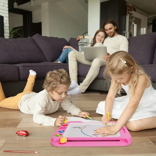 Miniatura 8 de SGILE - Pizarra magnética para dibujar grande, 4 colores, con 4 sellos, para niños pequeños, juguete educativo de aprendizaje, para niños de más