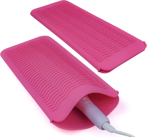 Estera/Funda de Silicona Resistente al Calor para Alisadora de Cabello, Rizador, Plancha y Herramientas de Cabello Caliente, 2 Piezas, Rosa
