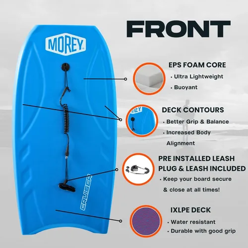 Miniatura 2 de MOREY® Cruiser, la tabla de bodyboard original; tablas corporales de tamaño completo de 42.5 pulgadas para playa, para todos los niveles