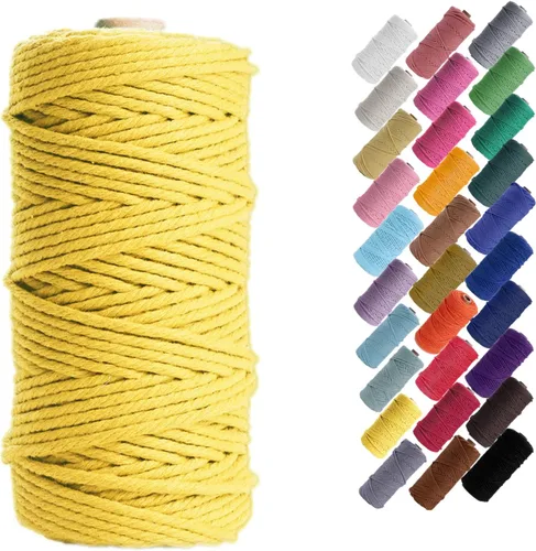 Miniatura 19 de HAPYLY - Cuerda de algodón natural para macramé, de 0.118 pulgadas x 109 yardas, cuerda de algodón de colores para manualidades, tejer, colgar