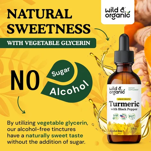 Miniatura 6 de Wild & Organic Suplemento líquido de cúrcuma – Soporte para articulaciones – Curcumina de cúrcuma con extracto de pimienta negra – Gotas de raíz