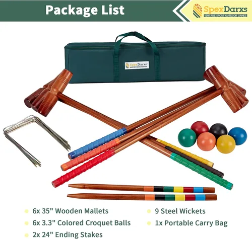 Miniatura 7 de SpexDarxs Juego de croquet de lujo de 35 pulgadas, juego de croquetas para seis jugadores con mazos de madera de primera calidad, bolas