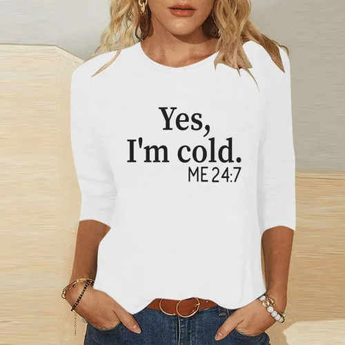 Miniatura 2 de Camisetas para mujer, verano, otoño, manga 34, cuello barco, ajuste holgado, camisetas largas para mujer, 2023 KQ